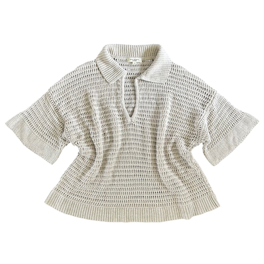 Max Studio Cream Crochet Knit Collared Top Women's Size‎ Large